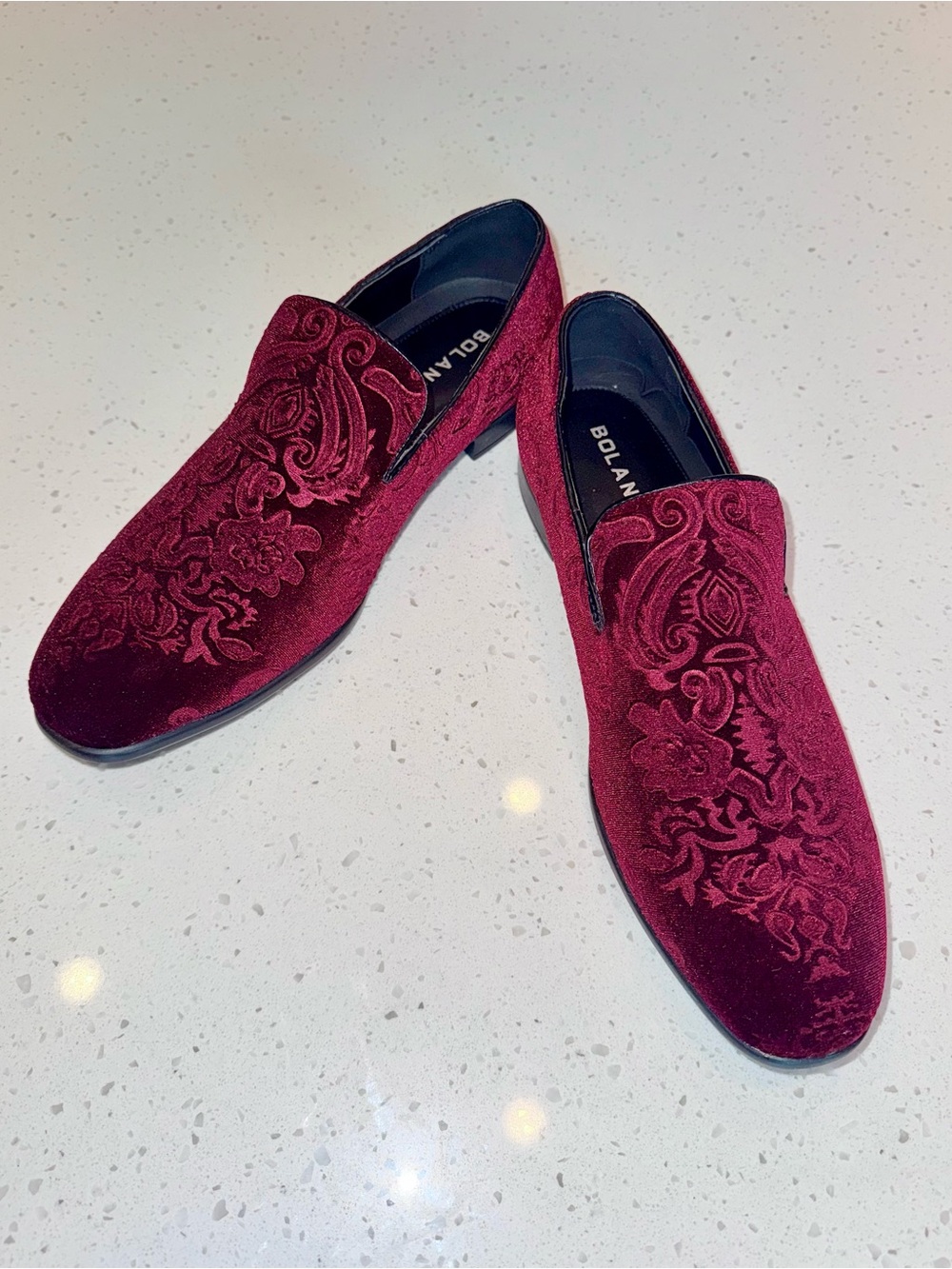 BOLANO Men's Embroidered Wine Velvet Slip-On Loafers